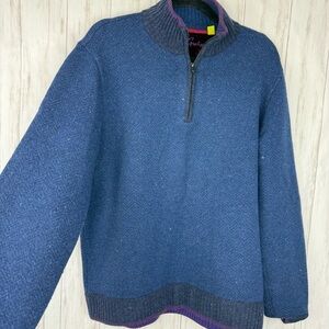 Robert Graham Men's Blue Half-Zip Sweater Medium 100% wool